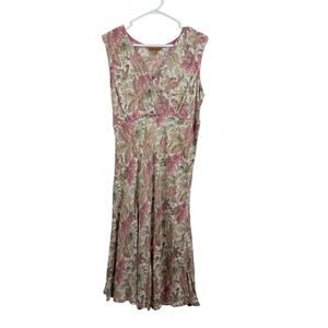 Cottage Feminine Floral Bird Print April Cornell Dress Large Sequin Cream Pink